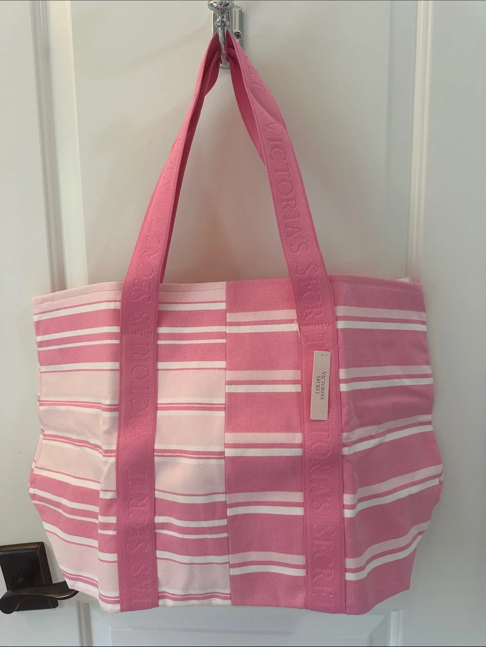 Victoria's Secret Pink and White Striped Canvas Tote